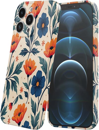 Smartphonica Telefoonhoesje Geschikt voor iPhone 12 Pro met Oranje Blauwe Bloemen Opdruk - Flexibel Softcase TPU - Backcover Case Orange Blue Flowers Design geschikt voor iPhone 12 Pro