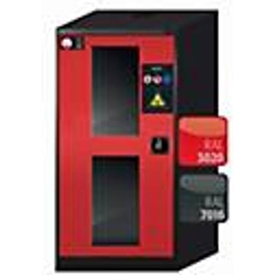 asecos CS-CLASSIC-G chemische voorraadkast, scharnierende deur met glasuitsparing, links scharnier, voorzijde in verkeersrood, B 545 x D 520 x H 1105 mm