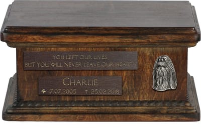 Persoonlijke houten urn voor Shih Tzu hondenas met gravure