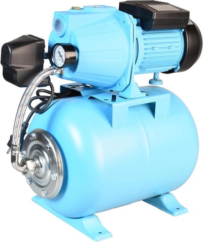 Hydrofoorpomp Set - Waterdruk Systeem - Huis Watervoorziening - Gietijzeren Constructie - 24 Liter Tank - Blauw