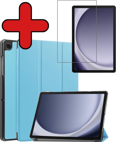 Hoesje - Geschikt voor Samsung Galaxy Tab A11 / A9 - Met Screenprotector - Hardcover Book Case - Trifold Bookcase Hoes - Hard Cover - Tablethoes - Lichtblauw