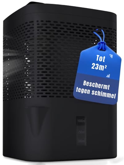 Aura® Ontvochtiger Kelder - Vochtvreter - Ontvochtiger Huis - Extreem Stil - 1000ML Capiciteit - Middernacht Zwart - 15cm x 15cm x 22cm