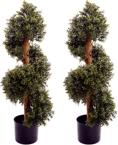 Kunst Buxus Spiraal - Nep Plant - Decoratie Binnen - UV Beschermd - 90cm Hoog - Groen