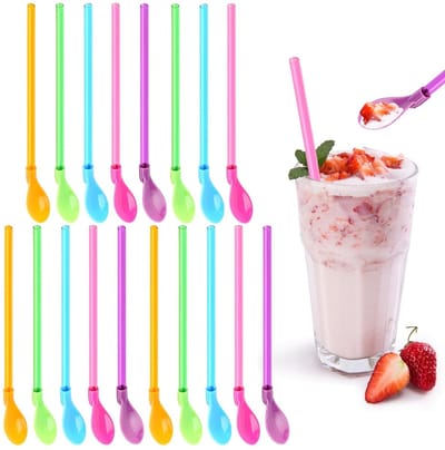 Dailygoods- Slushrietjes 2-in-1 - Herbruikbare Rietjes - Rietjeslepel Set - 18 Stuks - Geschikt voor Smoothies/Milkshakes - Betrouwbaar Materiaal