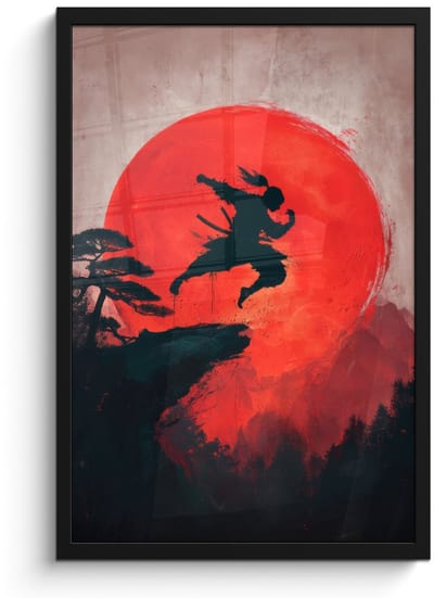 Poster in lijst - Fotolijst 40x60 cm - Posters - Zon - Krijger - Bomen - Bergen - Posterlijst zwart - Decoratie - Wanddecoratie woonkamer - Muurdecoratie slaapkamer