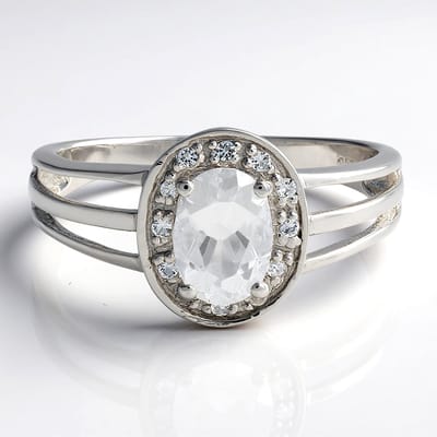 Cavill - Zilveren Ring met 0,67 ct Braziliaanse Gosheniet en 12 Witte Topaas - 925 Sterling Zilver - Elegante Filigraan Ring - Ring Maat 17