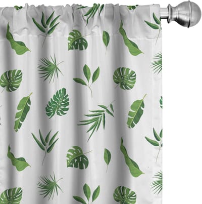 ABAKUHAUS Junglebladeren Voorhangen – 2x75x245 cm – Groen-Wit – Verduisterend
