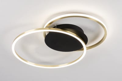 Lumidora Plafondlamp 74604 - Plafonniere - CUZCO - 2 Lichts - Ingebouwd LED - 24.0 Watt - 2400 Lumen - 2700 Kelvin - Zwart - Goud - Messing (kleur) - Metaal - Met dimmer - Badkamerlamp