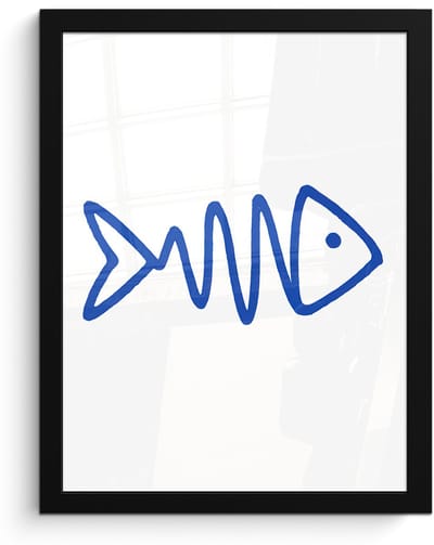Poster in lijst - Fotolijst 30x40 cm - Posters - Vis - Minimalistisch - Blauw - Lijn - Posterlijst zwart - Decoratie - Wanddecoratie woonkamer - Muurdecoratie slaapkamer