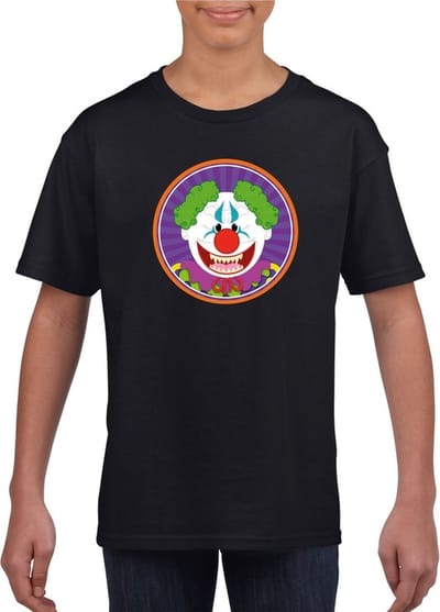 Halloween horror clown t-shirt zwart jongens en meisjes - Halloween kostuum kind 110/116