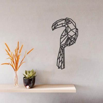 Geometrische Wanddecoratie - Toekan - Hout - Wall Art - Muurdecoratie - Zwart - 49 x 25 cm