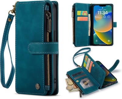 Casemania Hoesje Geschikt voor Apple iPhone SE (2022) / SE (2020) / 8 / 7 - Emerald Green - Luxe Portemonnee Book Case met Rits