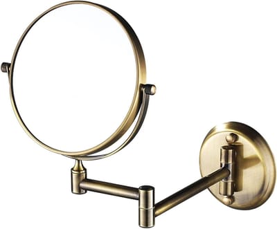 Wand Make-up Spiegel - Vergrotende Spiegel - Gezichtsverzorging - Dubbelzijdig Draaibaar - 8 Inch - Messing