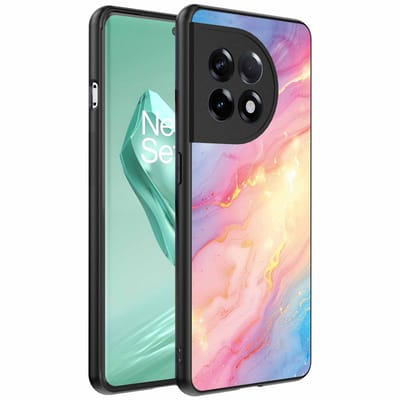 Geschikt voor OnePlus 12R Telefoonhoesje met Regenboog Glitter Marmer Opdruk - TPU Backcover Case Rainbow Glitter Marble Design - Smartphonica geschikt voor OnePlus 12R