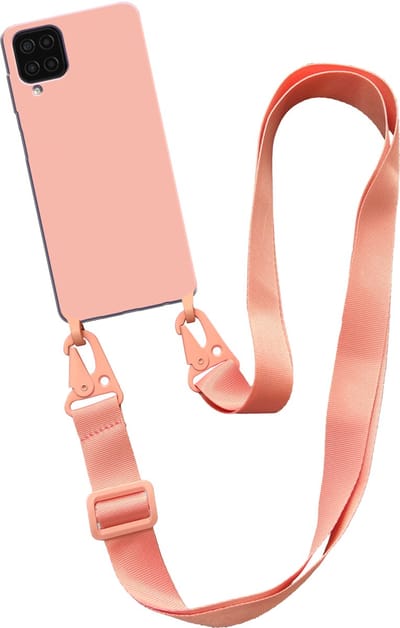 Smartphonica Hoesje met breed koord voor Samsung Galaxy A12 siliconen back cover met zachte binnenkant - Zalm geschikt voor Samsung Galaxy A12