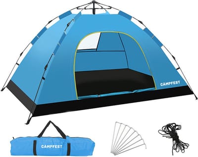 Campfest - Tent - Koepeltent - Pop-up tent - 2-3 persoons - Kamperen - Festival camping - 210 x 200 x 135 cm - blauw