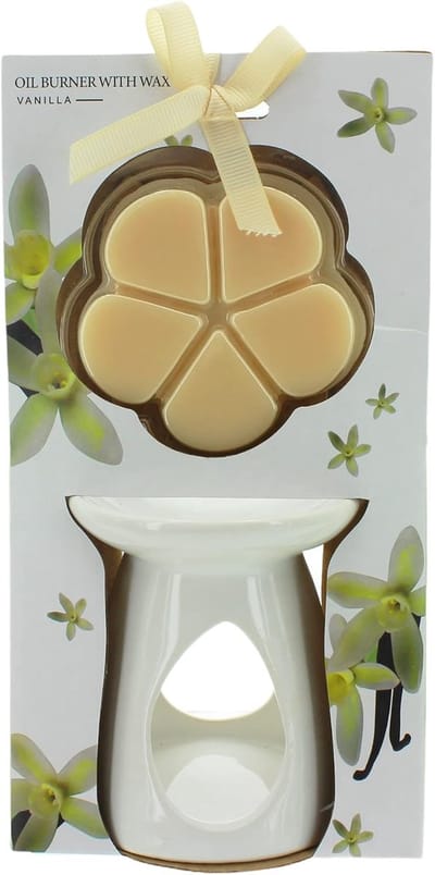 2-delige cadeauset, wast stortje en aroma-diffuser, 1x keramische aromalamp 9,5 x 8 cm, 1x geur-art 26 g, geurolie lamp, waxstart, oliebrander (vanille)