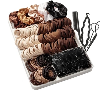 Set van 1209 haar accessoires – scrunchies, haar elastiekjes, mini elastiekjes en haar tools – complete neutrale kleuren haar accessoire bundel voor dames en meisjes