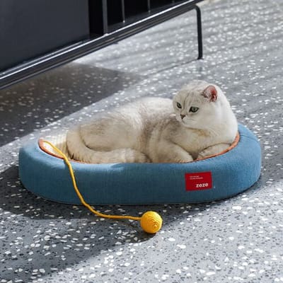 zeze Denim Jute Krabplank voor Katten - Gebogen Krabzone met Speelballen - 58 x 38 x 9 cm