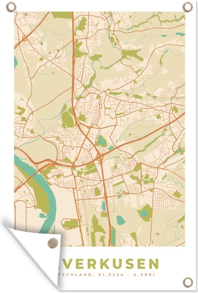 Muurdecoratie Stadskaart - Leverkusen - Vintage - Kaart - Plattegrond - 120x180 cm - Tuinposter - Tuindoek