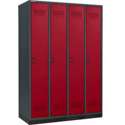 Schäfer Shop Genius kleerkast met onderstel, 4 vakken, 300 mm vakbreedte, draaislot, antraciet/rood antraciet/rubberrood