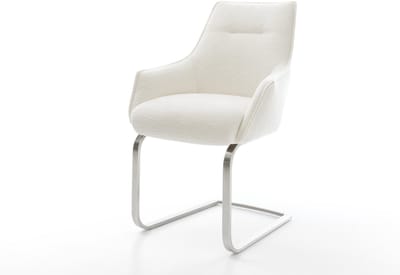 Sledestoel Alja-Flex met armleuning sledemodel vlak roestvrij staal bouclé zacht beige pocketveer kern