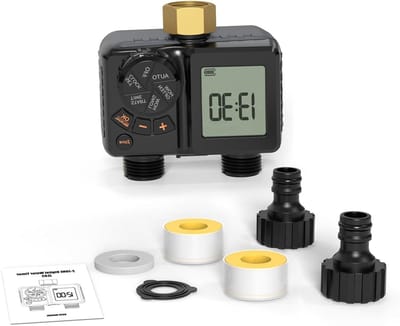 Slimme Watertimer - Irrigatiecontroller Dubbele Zone - Automatische Tuinbesproeiing - Oplaadbaar IPX6 Regendicht - 2 Zones - Zwart