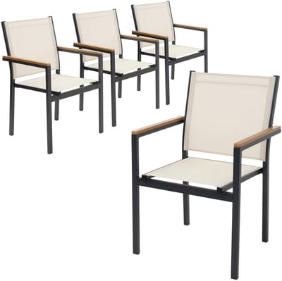 Tuinstoel set van 4 met armleuningen beige gemaakt van textilene, balkonstoel met metalen frame ML design
