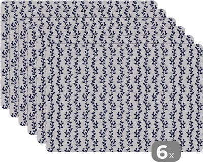 Placemat - Placemats kunststof - Patronen - Zee - Planten - 45x30 cm - 6 stuks - Hittebestendig - Anti-Slip - Onderlegger - Afneembaar