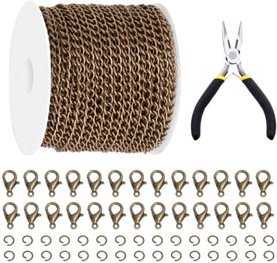 102 stuks 30-voet metalen antiek bronzen schakelkettingen, metalen bedekte staart kettingen met springringen en kreeftsluitingen voor sieraden accessoires doe-het-zelf