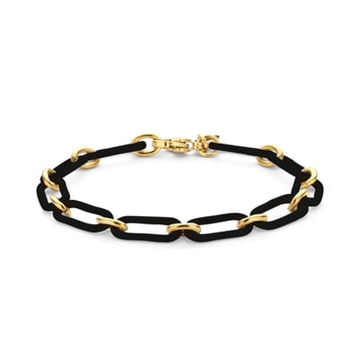 CO88 Collection 8CB-91275 Stalen Schakelarmband met Emaille - 19cm - 17,5x7,5mm - Staal - Zwart;Goudkleurig