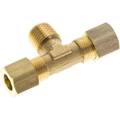 R 1/4'' Buitendraad x 8mm Messing T-stuk Knelfitting 135 Bar DIN EN 1254-2