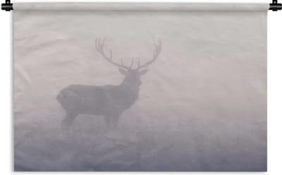 Wandkleed - Wanddoek - Hert - Mist - Ochtend - 60x40 cm - Wandtapijt