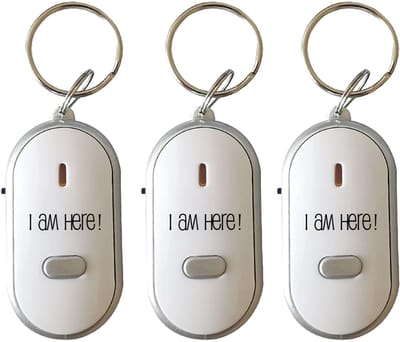 Bellatio Design Terugfluitende Sleutelhanger - 3x - wit - kunststof - 5 meter - sleutels terugvinden
