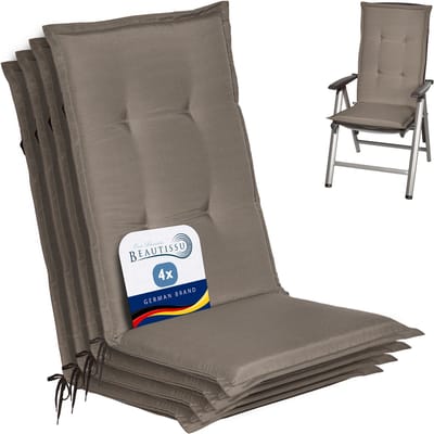 Beautissu Loft HL Stoelkussen Set 4x Hoge Rugleuning 120x50 cm Taupe – Tuinstoelkussen UV-bestendig
