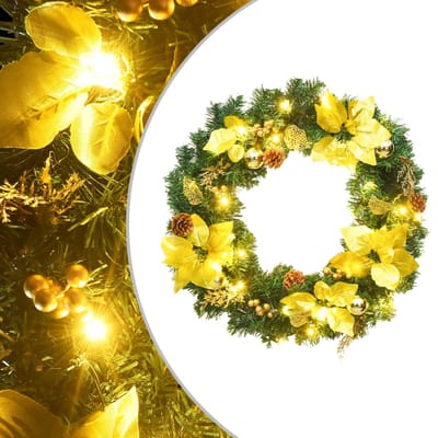 vidaXL - Kerstkrans - met - LED-verlichting - Groen - 60 - cm - PVC