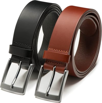 DTCH.FIT Herenriem Leer Finn - Riem Bruin & Zwart - Pantalon & Jeans Broekriem - Riemmaat 85cm - Totale lengte 100cm - 2 Stuks