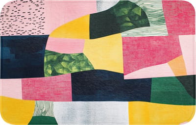 WC mat 80x50 cm - Antislip - Abstract - Roze - Lappen - Vormen - Geel - Toiletmat - Vloermat - Douchemat - Toilet tapijt - Toiletmatten