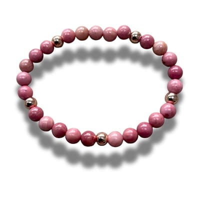 Armband - natuursteen - rhodochrosiet - 6 mm - 19 cm - rosé goudkleurige elementen