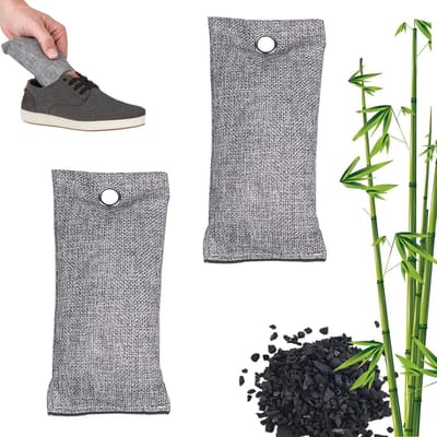 Dailygoods - Geurabsorber, actieve kool, 2 stuks, bamboe, luchtreinigingstas, natuurlijke auto-luchtverfrisser, schoendeodorant, geureliminator voor slaapkamer, auto, kast