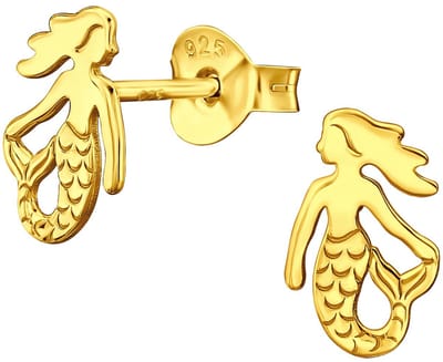 Joy|S - Zilveren zeemeermin oorbellen - 5.8 x 9.1 mm - gold plated - oorknoppen