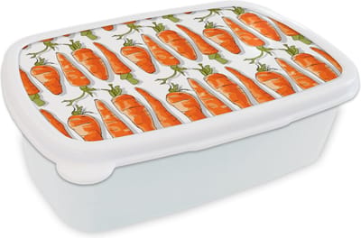 Broodtrommel Wit - Lunchbox - Brooddoos - Wortel - Groenten - Patronen - 18x12x6 cm - Volwassenen