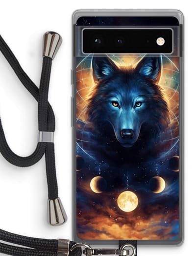 Case Company® - Hoesje met koord geschikt voor Google Pixel 6 hoesje met Koord - Wolf Dreamcatcher - Telefoonhoesje met Zwart Koord - Bescherming aan alle Kanten en Over de Schermrand