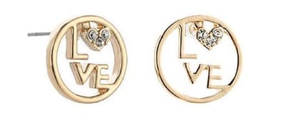 Schitterende  Gold Plated Oorknopjes met LOVE en Zirkonia Hartje