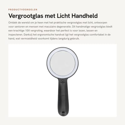 Dailygoods - Vergrootglas met Licht - Handheld Vergrootglas 10X - Ergonomisch Ontwerp - Grote Leesvergrootglas - Geschikt voor Senioren - Ideaal voor...