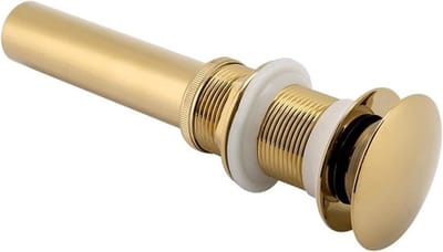 Pop-up afvoer voor wastafel zonder overstort, G1 1/4 inch, koper, geschikt voor glazen en keramische wastafels, luxe gouden afwerking