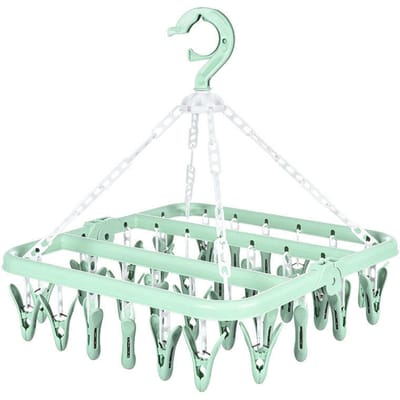 32 Klemmen Opvouwbare Hanger 360 Graden Rotatie Huishoudelijk Wasgoed Klemrek met Winddichte Vergrendeling Drogen