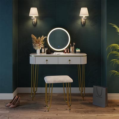 Kaptafel met spiegel - Make-up tafel - Schoonheidsritueel - Geïntegreerd QI laadstation - 100 cm breed - Wit