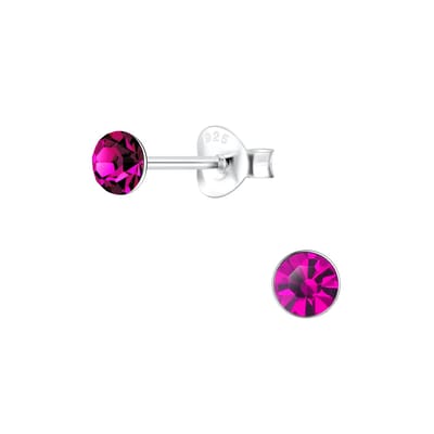 Joy|S - Zilveren ronde oorbellen - 4 mm oorknoppen - fuchsia roze