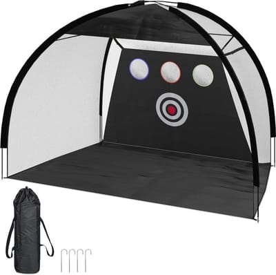Relaxdays golfnet met roos en doelen - Oefenen golf swing - 200x300x170 cm - Zwart/wit